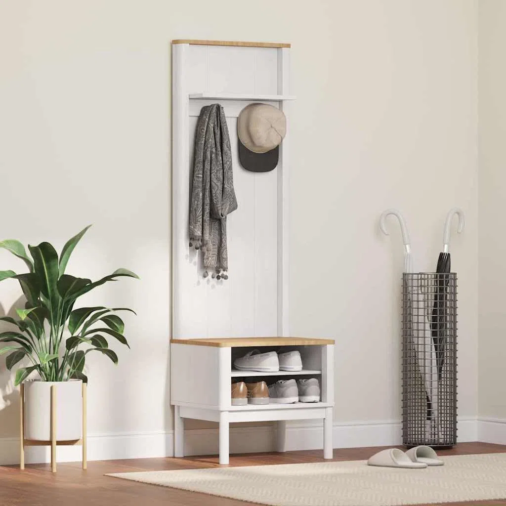 Armario Floro blanco de pino macizo de 50 x 40 x 158 cm con ganchos y estantes, espacio de almacenamiento para pasillo, pasillo, armario, práctico almacenamiento y orden
